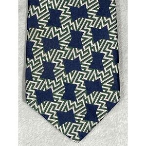 Kentson Classics by Gitman Bros Handmade Navy Green Geometric Silk Necktie Men's